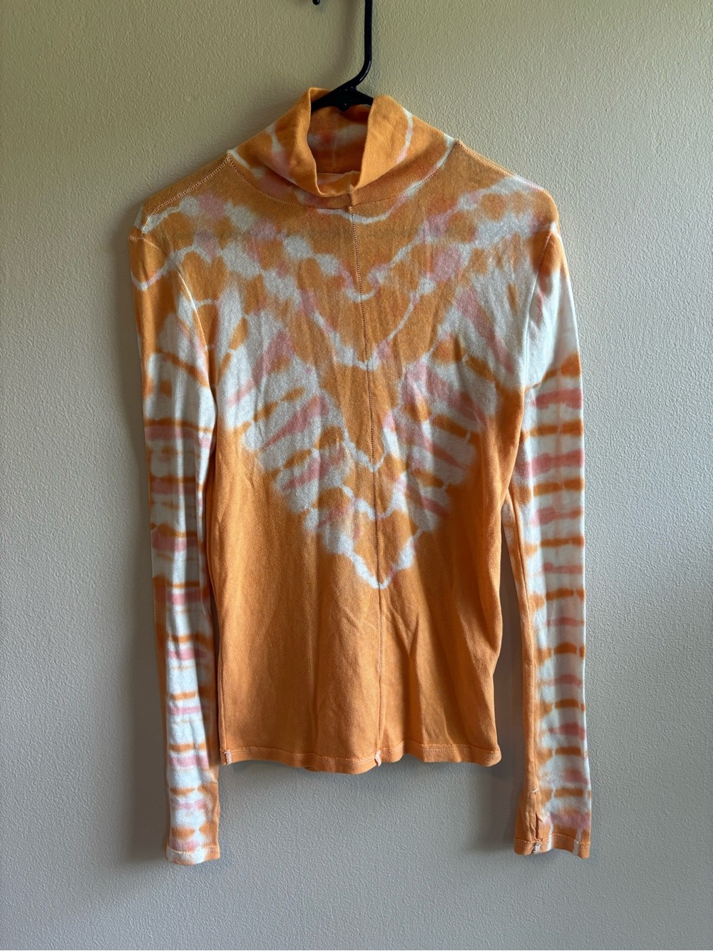 We The Free Orange & White Tie-Dye Long Sleeve Turtleneck